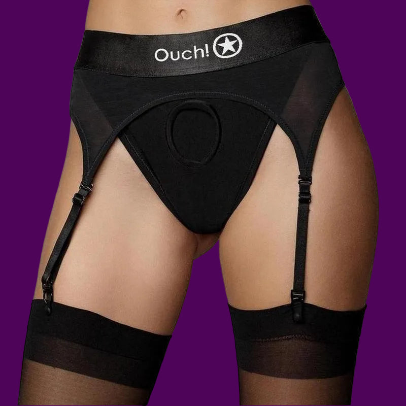 Vibrating Strap-On Thong with Adjustable Garters with Rechargeable Bullet