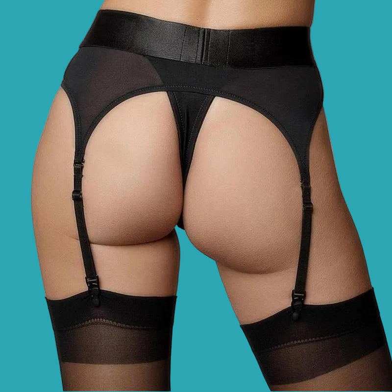 Vibrating Strap-On Thong with Adjustable Garters with Rechargeable Bullet