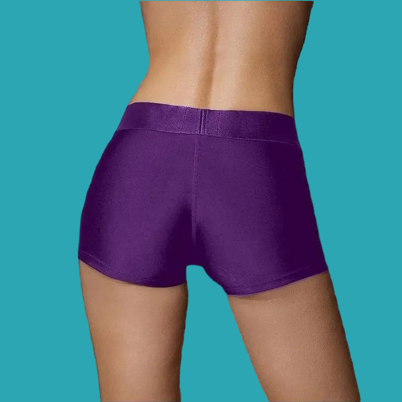 Vibrating Strap-On Boxer with Rechargeable Bullet Purple