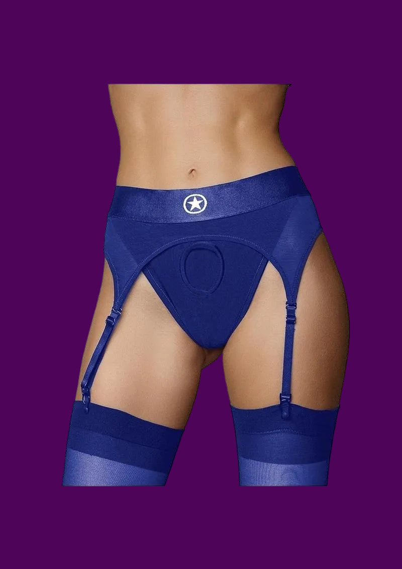 Vibrating Strap-On Thong with Adjustable Garters with Rechargeable Bullet