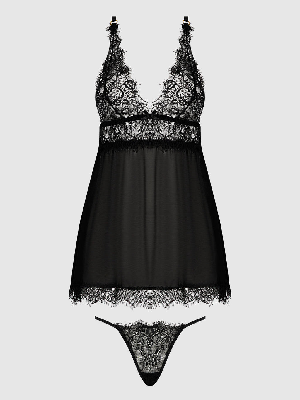 MILA EYELASH LACE & MESH BABYDOLL & G-STRING SET