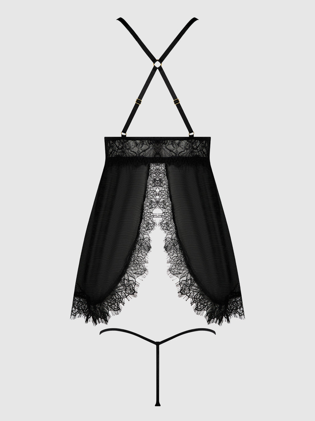 MILA EYELASH LACE & MESH BABYDOLL & G-STRING SET