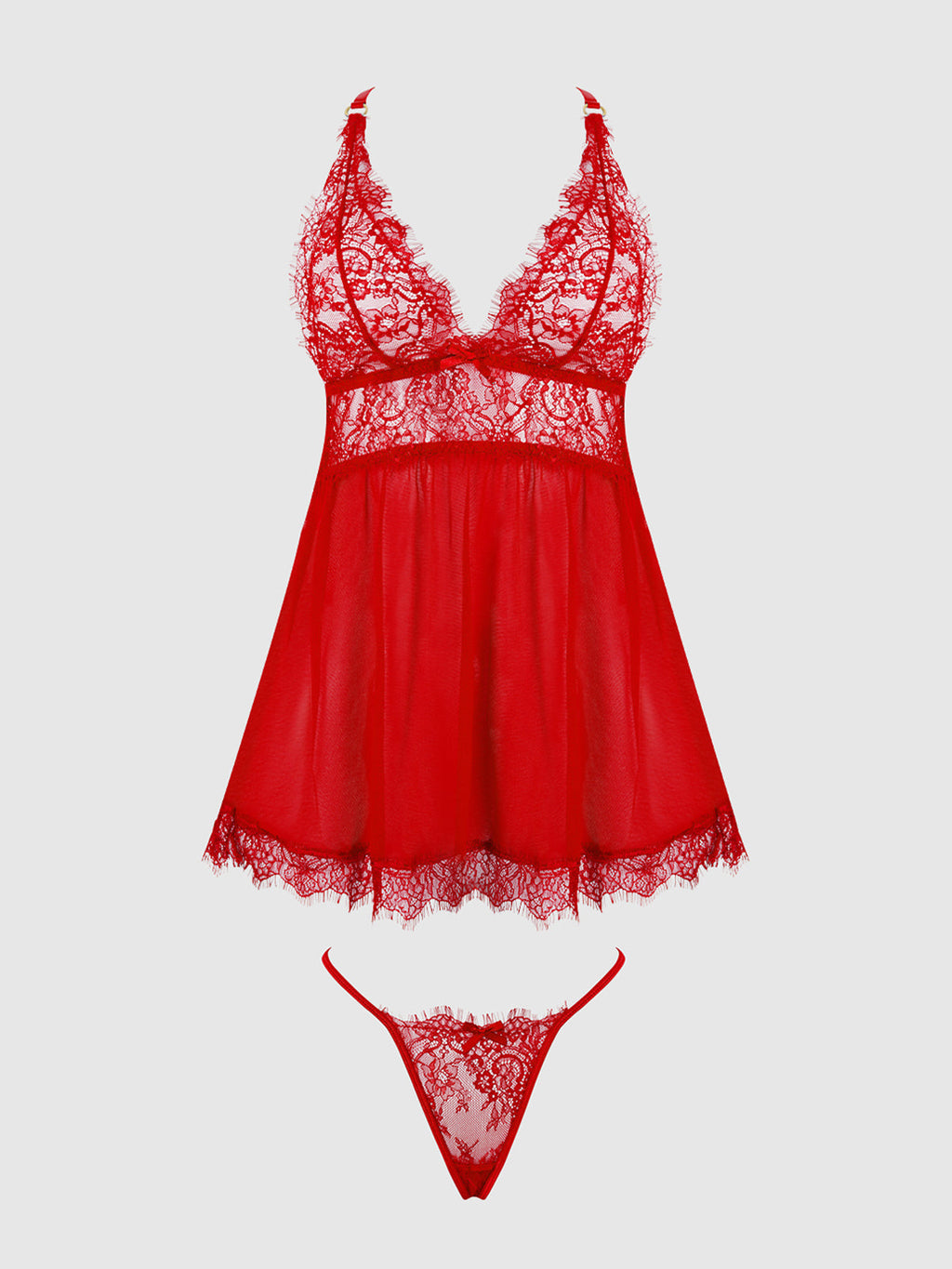 MILA EYELASH LACE & MESH BABYDOLL & G-STRING SET