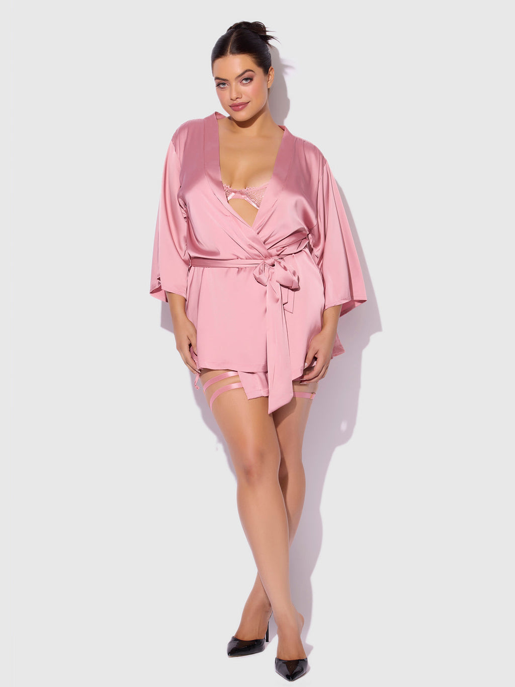 HELENA SATIN & LACE BACK SHORT ROBE