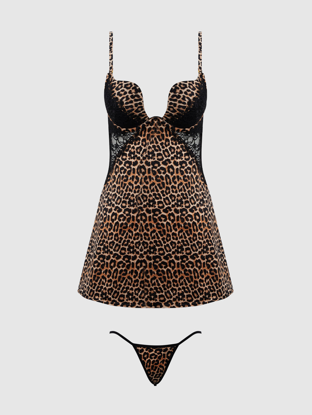 DEVON SILKY SATIN SWIRL PLUNGE PUSH UP BABYDOLL SET