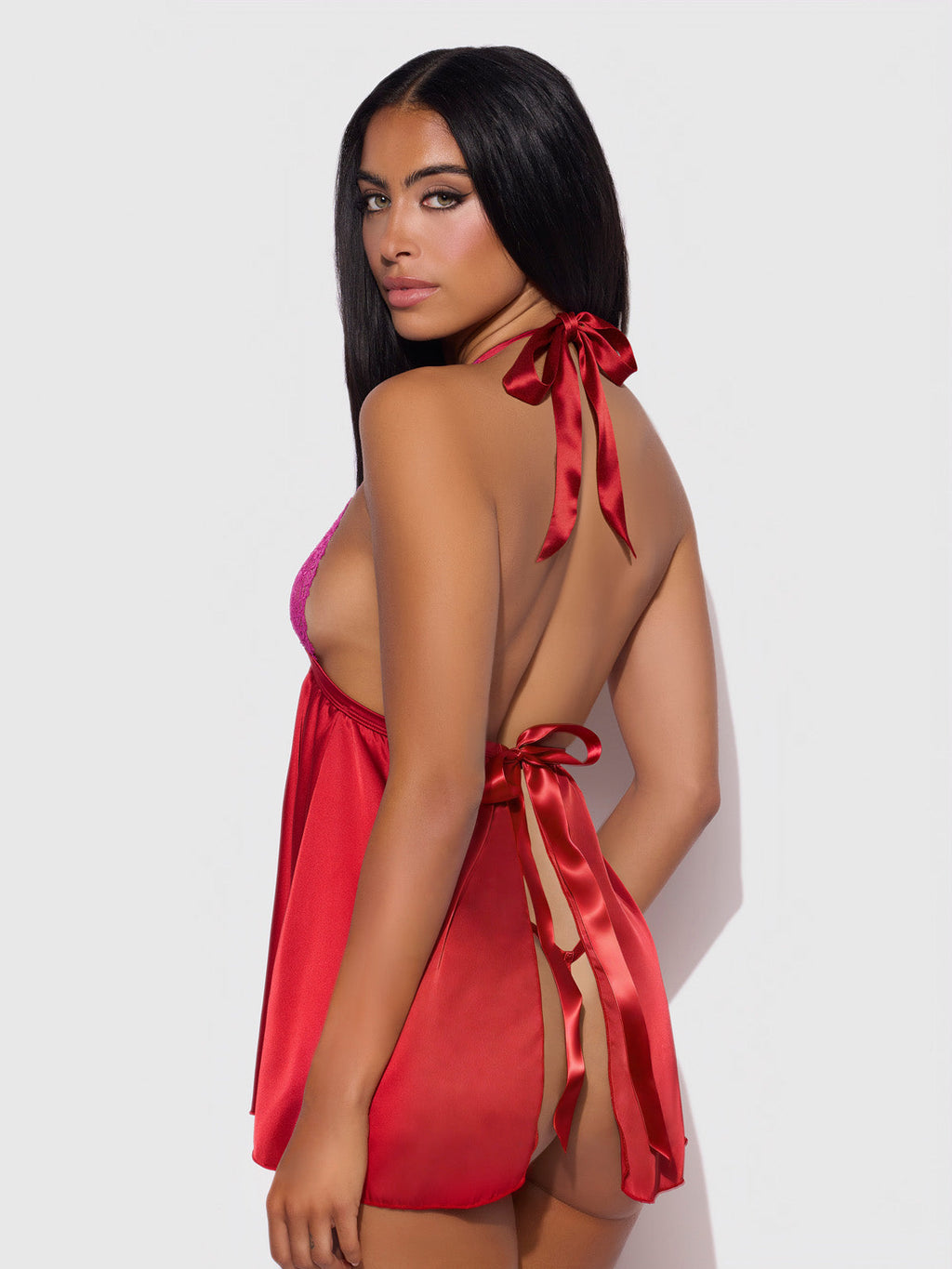 JOCELYN LACE & SATIN DROP OFF BABYDOLL & G-STRING SET