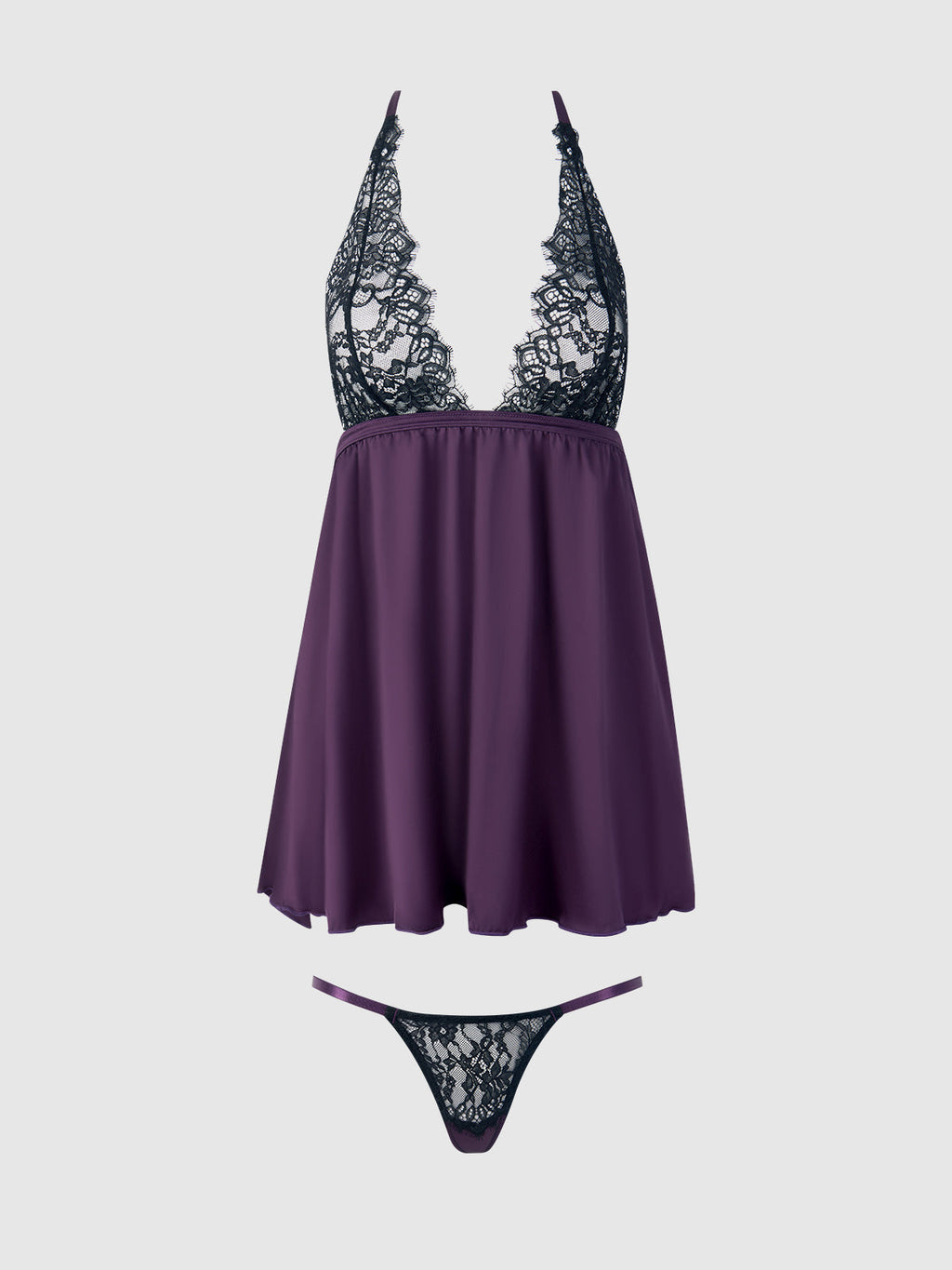 JOCELYN LACE & SATIN DROP OFF BABYDOLL & G-STRING SET