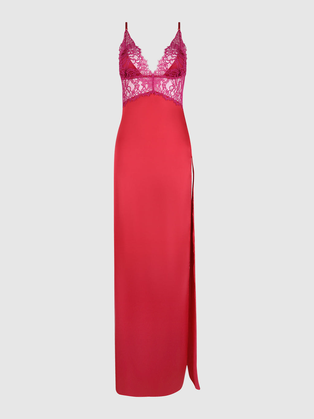 JOCELYN SATIN & LACE LONG HIGH SLIT GOWN