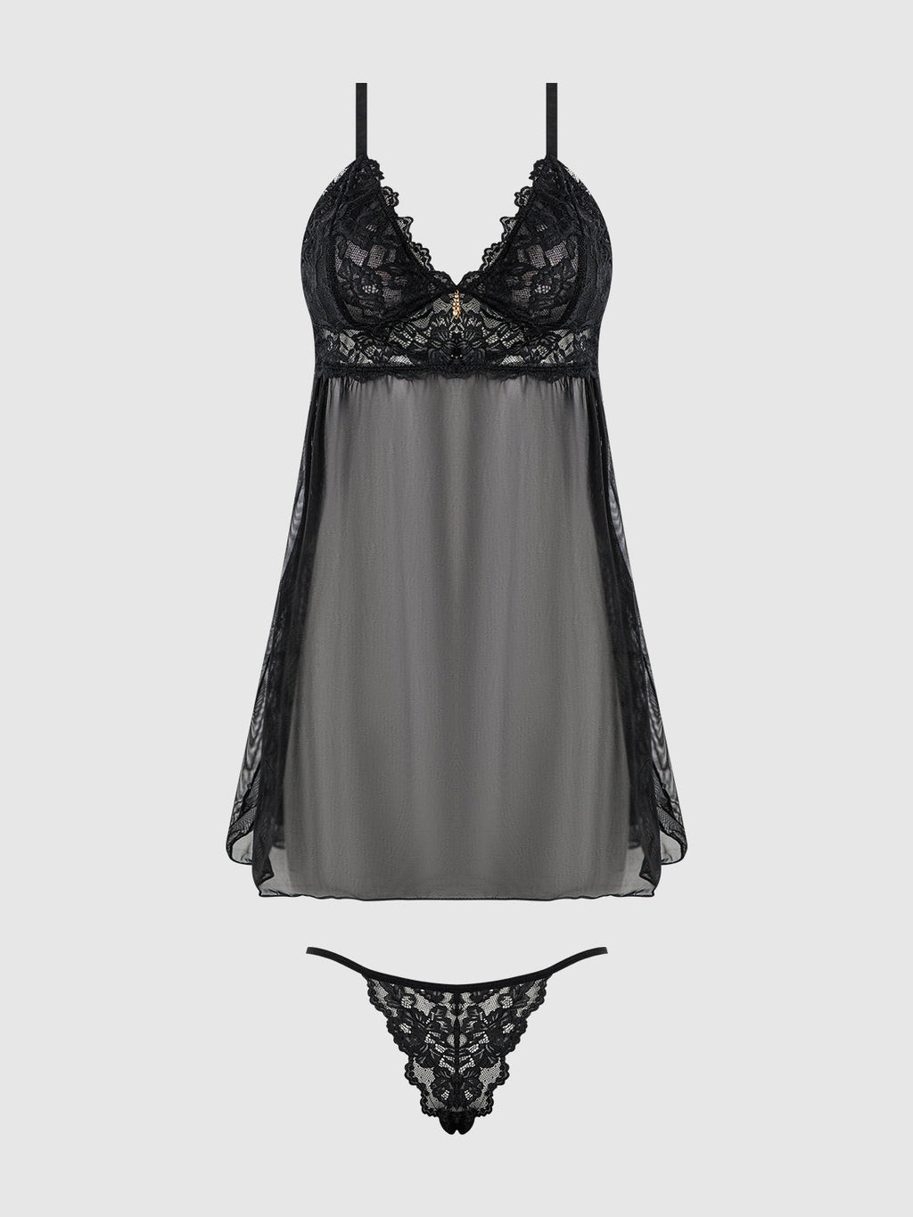 BELLA LACE & MESH BABYDOLL & G-STRING SET