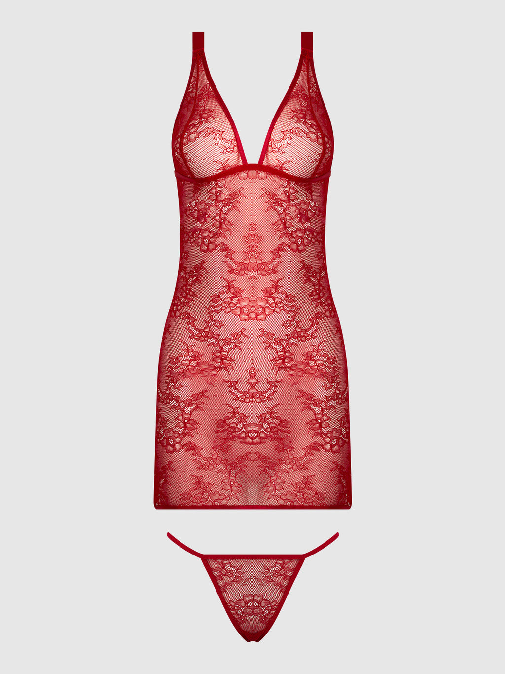 KIKI LACE STRAPPY & BACKLESS CHEMISE & G-STRING SET