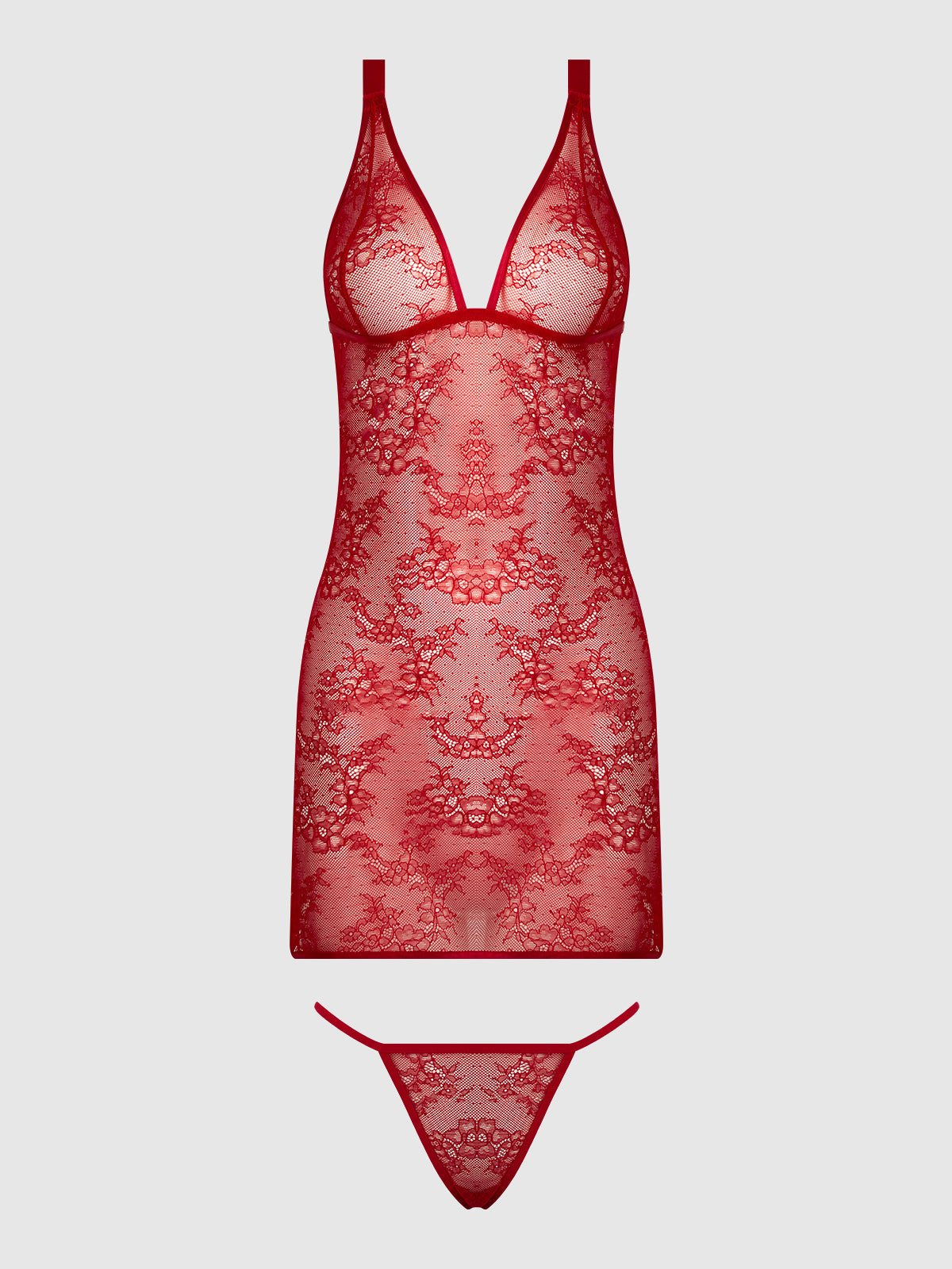 KIKI LACE STRAPPY & BACKLESS CHEMISE & G-STRING SET