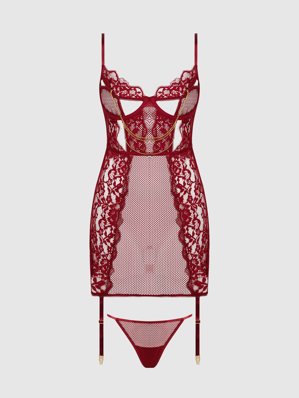 DEZI LACE & CHAIN CHEMISE SET