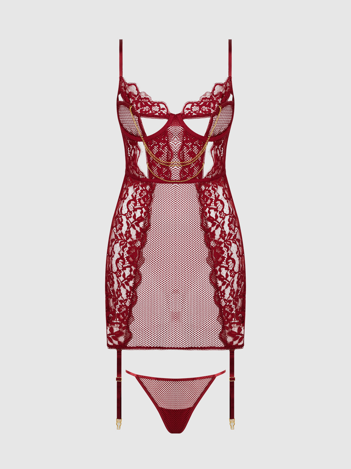 DEZI LACE & CHAIN CHEMISE SET