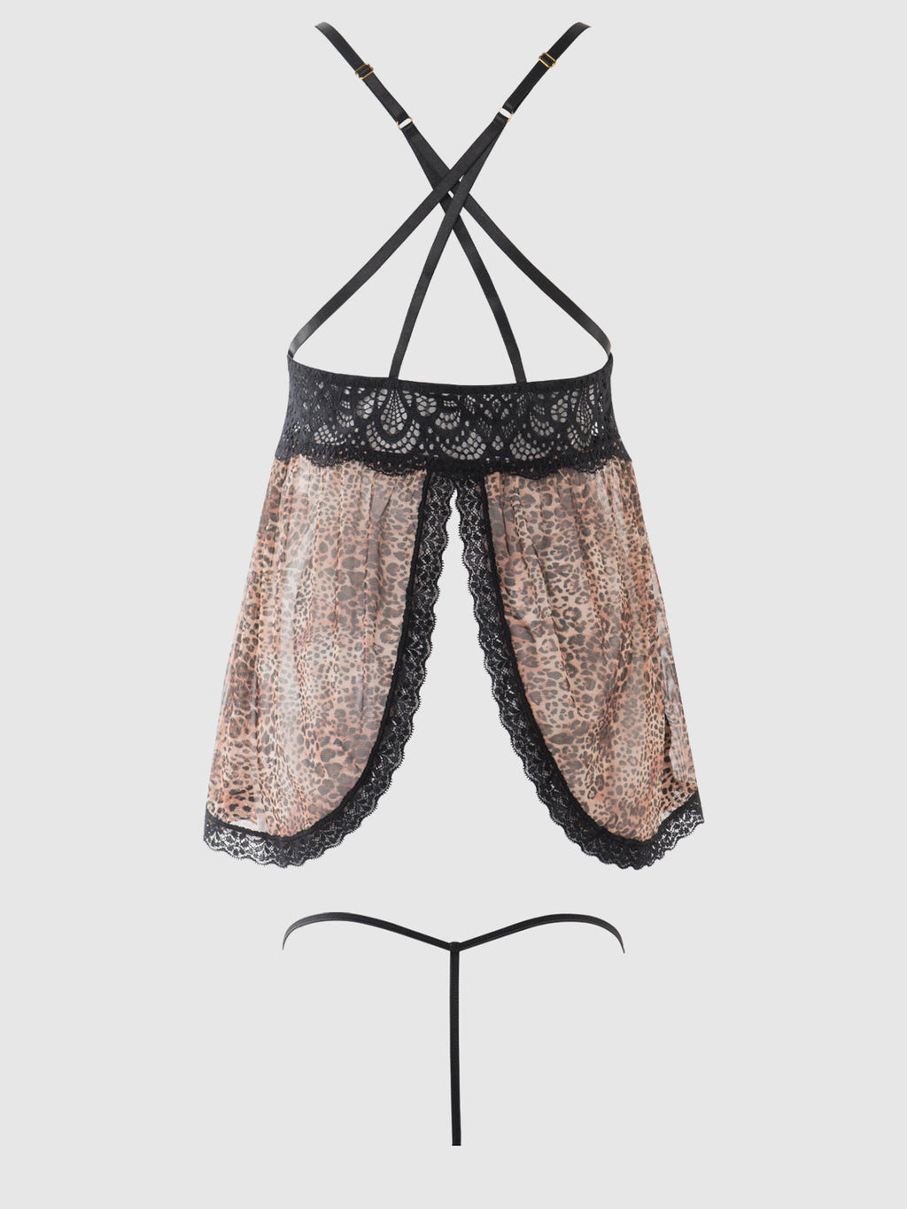 FELICIA LEOPARD MESH & LACE BABYDOLL SET