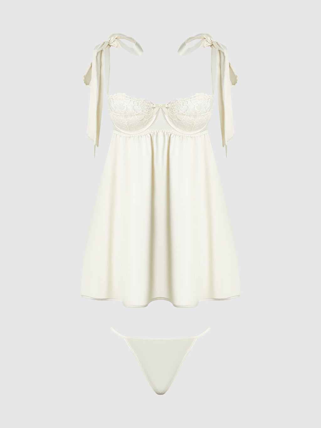 ROSALIE SATIN & EMBROIDERED LACE BABYDOLL & G-STRING SET