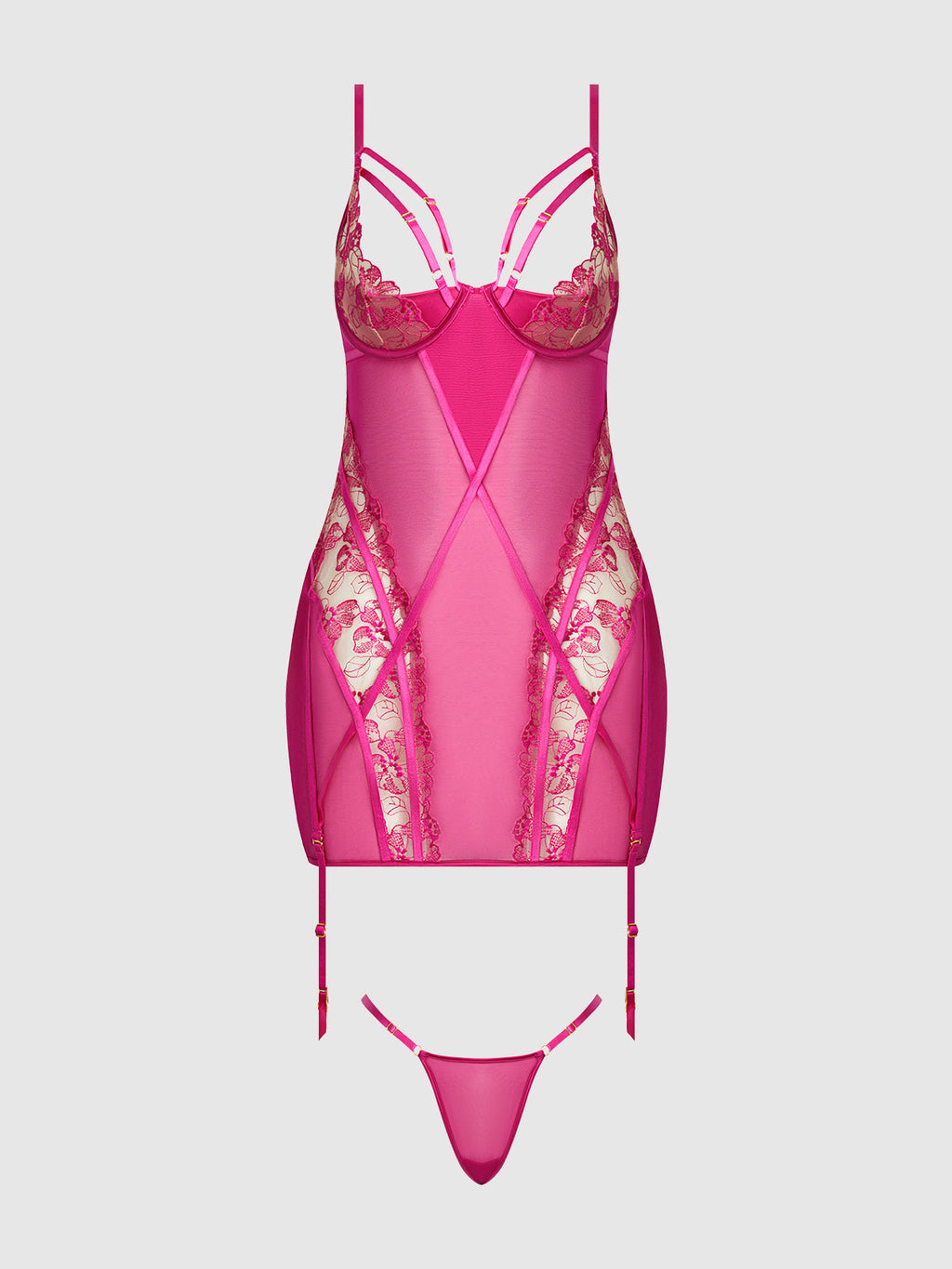 NOVA BLACKLIGHT LACE CHEMISE & THONG SET