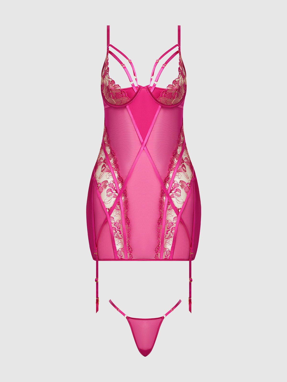 NOVA BLACKLIGHT LACE CHEMISE & THONG SET