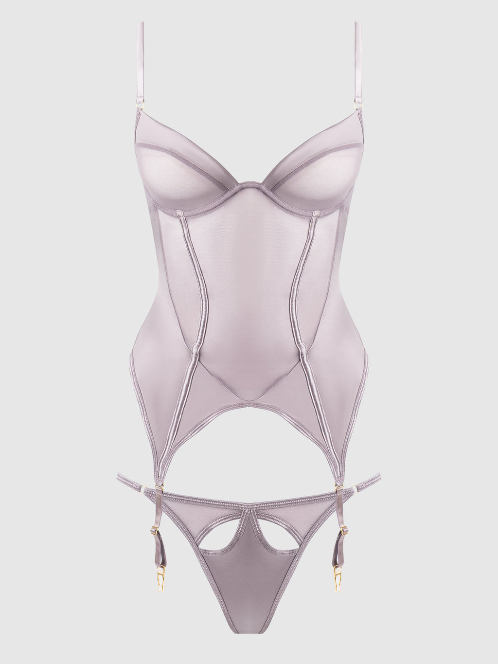 RAQUEL MESH & SILKY MICRO UNDERWIRE BUSTIER & BACKLESS TANGA SET