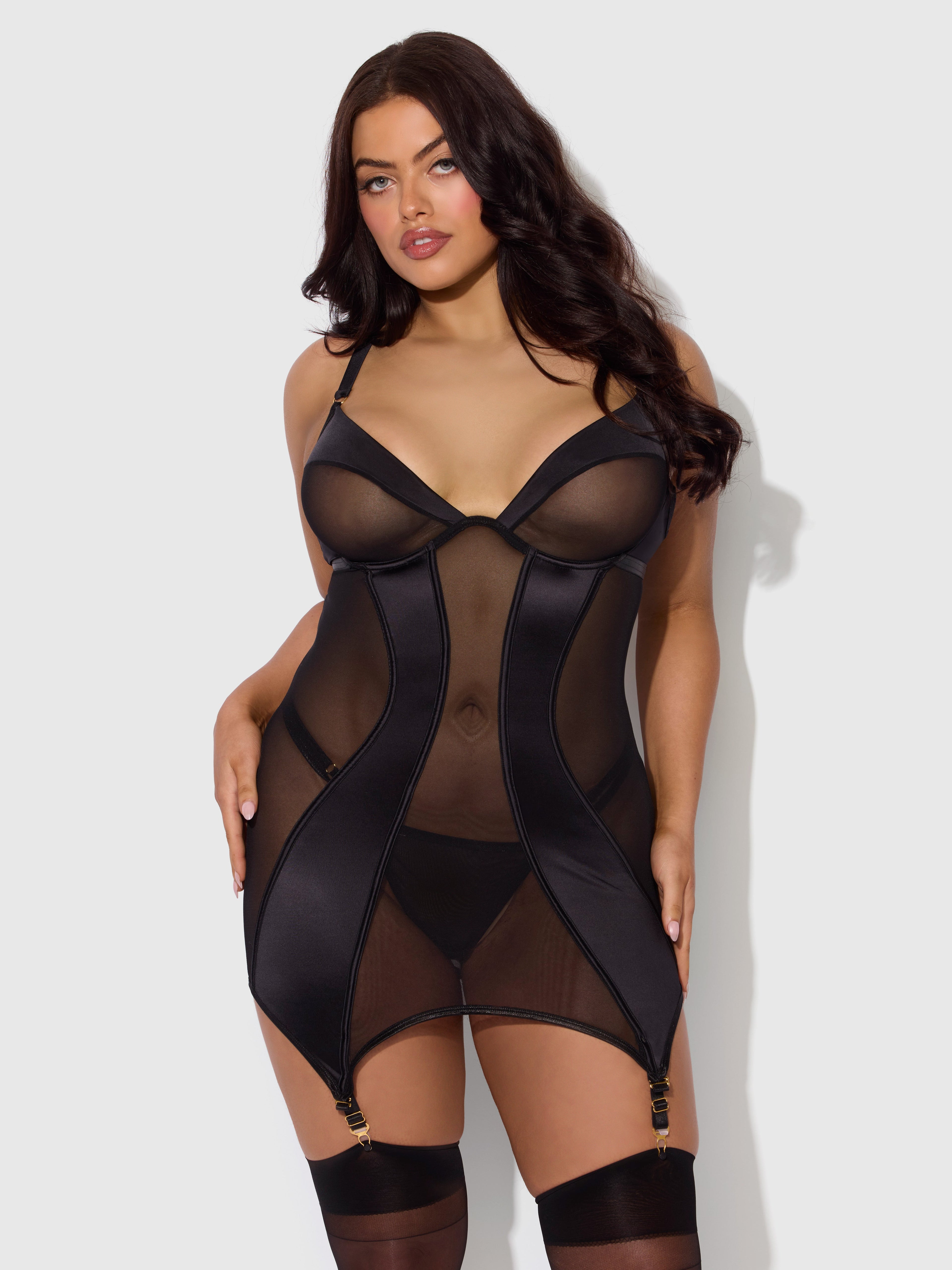 RAQUEL MESH & SILKY MICRO UNDERWIRE CHEMISE & G-STRING SET