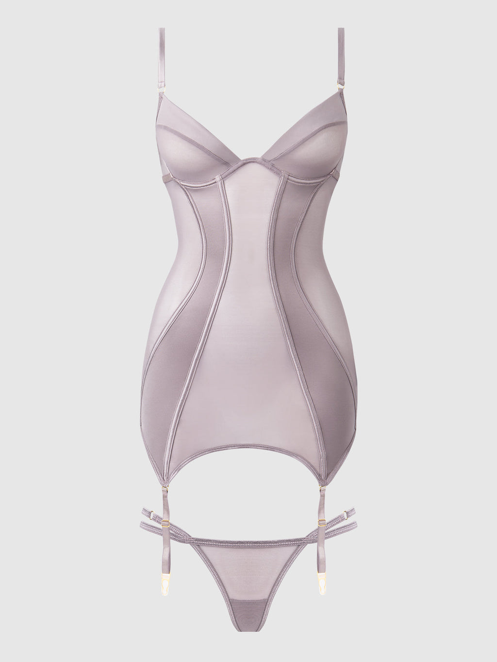 RAQUEL MESH & SILKY MICRO UNDERWIRE CHEMISE & G-STRING SET