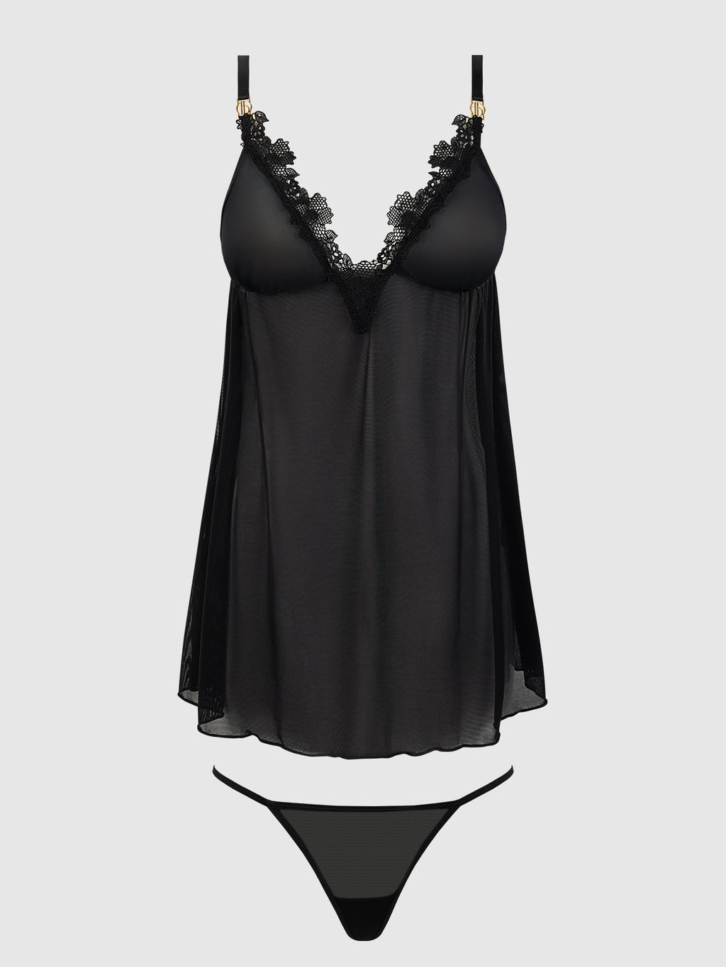 ASHLEY ALEXISS LACE & MESH BABYDOLL & G-STRING SET
