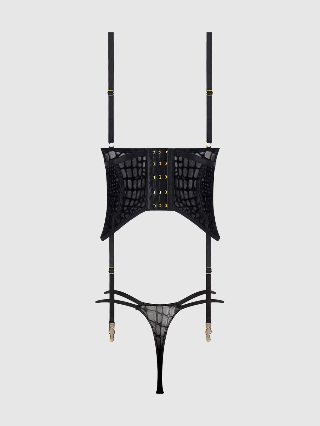 SNAKE VELVET-BURNOUT MESH BUSTIER & THONG SET
