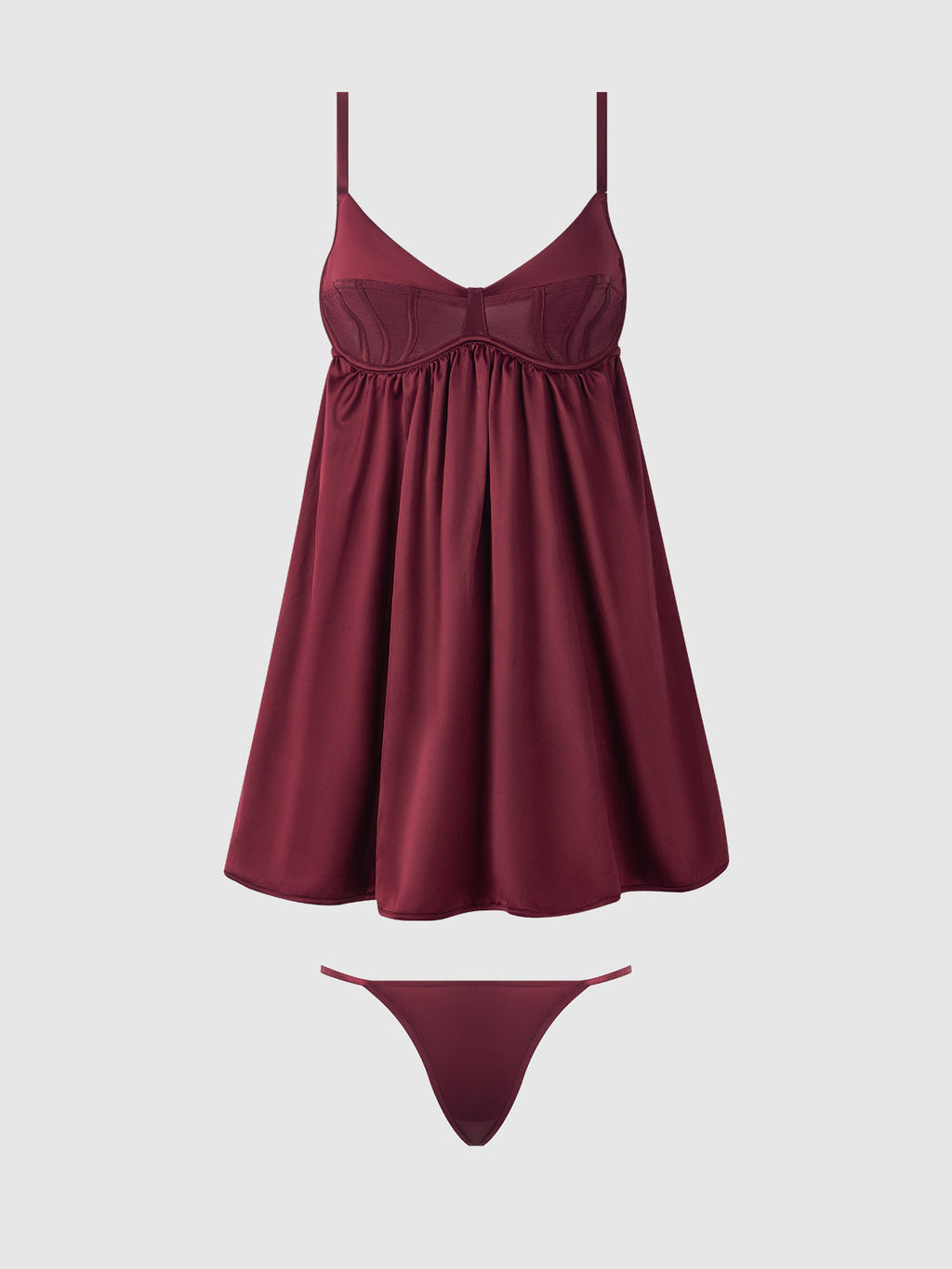 BRIGETA SATIN & MESH CORSETTED BABYDOLL & G-STRING SET