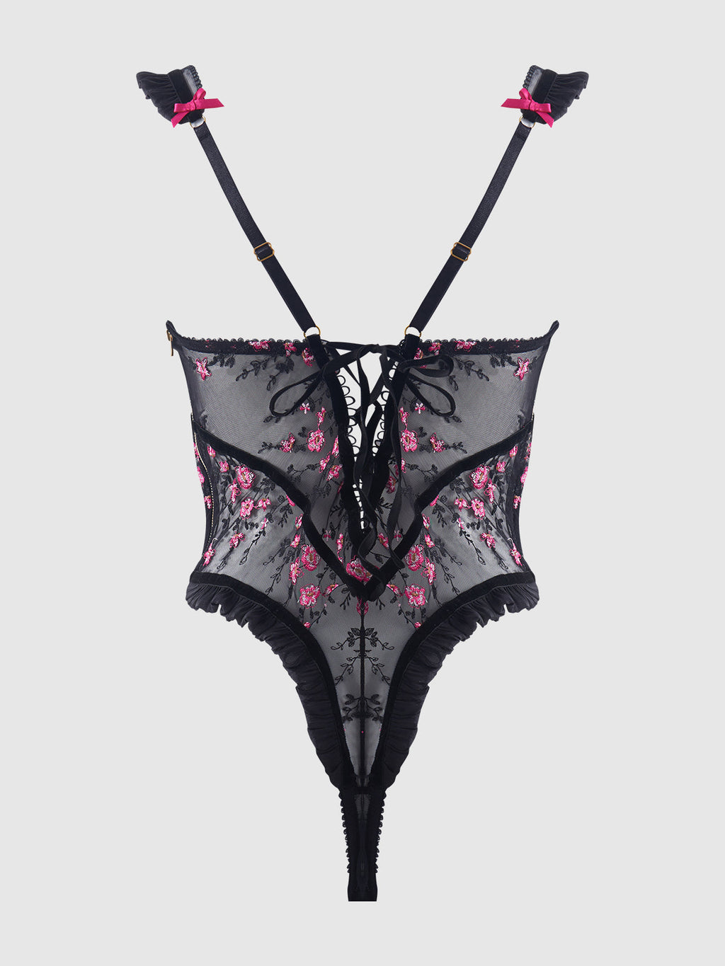 HARPER EMBROIDERED MESH & RUFFLE TEDDY
