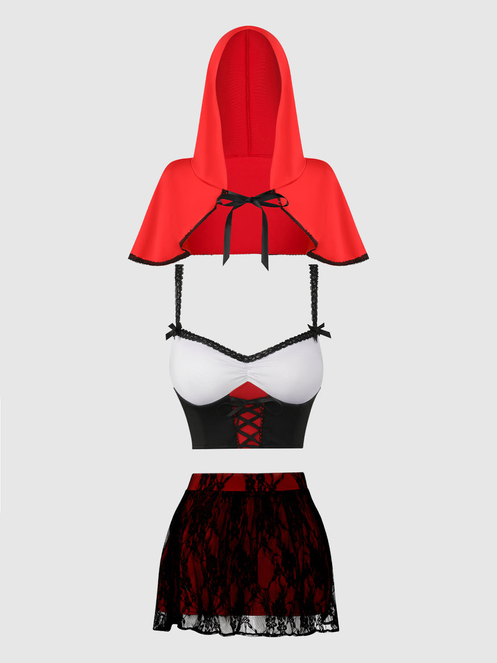 LIL RED BUSTIER, SKIRT & HOOD SET