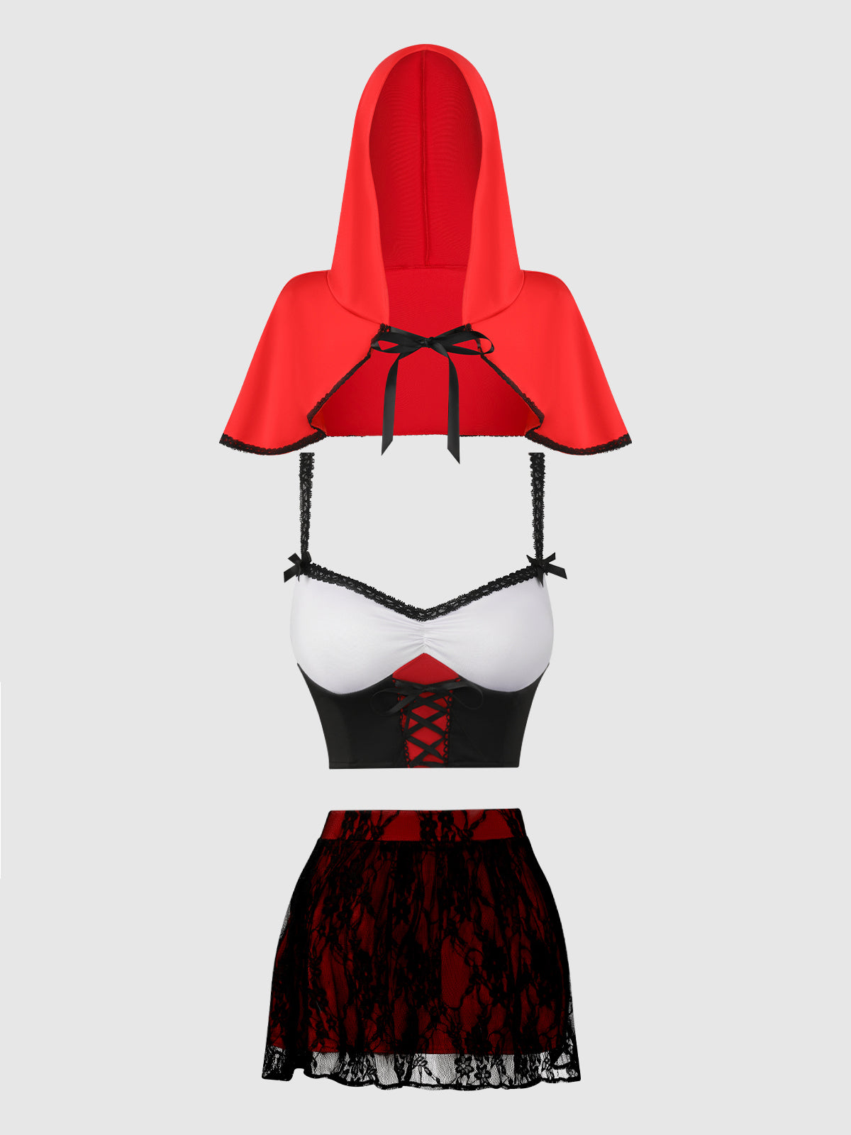 LIL RED BUSTIER, SKIRT & HOOD SET