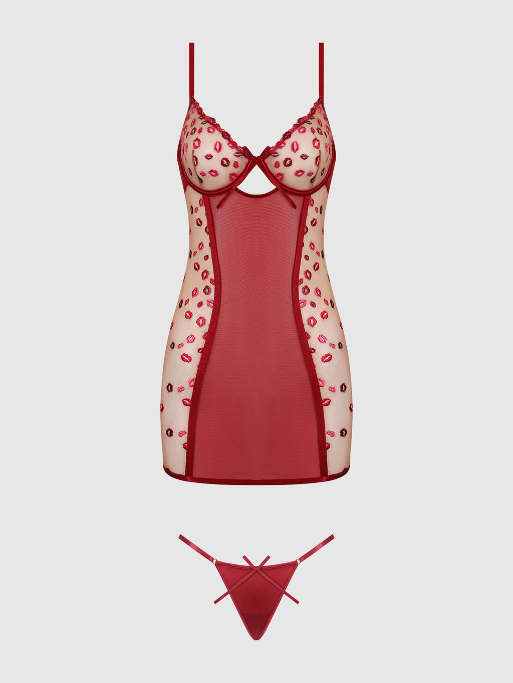 ANGELINA LIPS EMBROIDERY BOW BACK CHEMISE SET