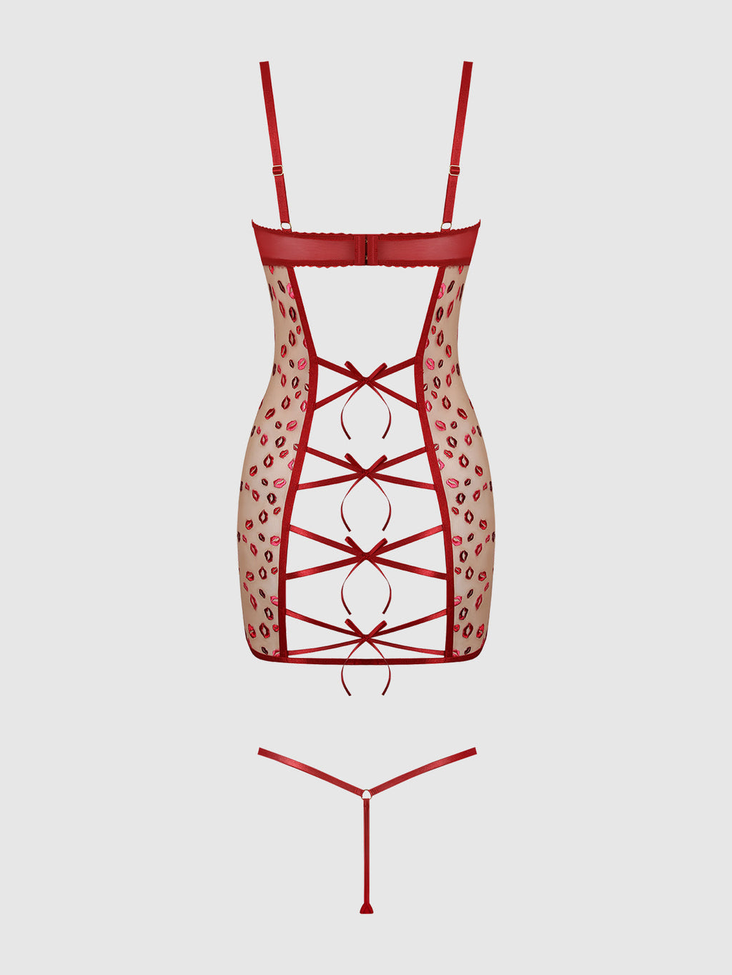 ANGELINA LIPS EMBROIDERY BOW BACK CHEMISE SET