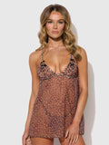 ALIA LEOPARD MESH UNDERWIRE BABYDOLL & G-STRING SET