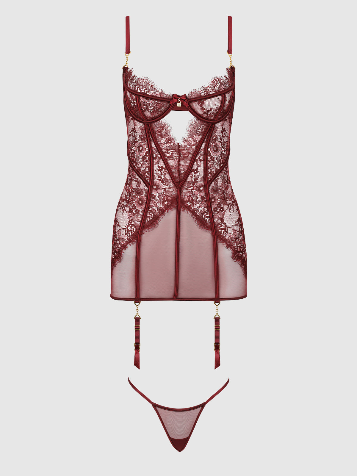 LILIANA LACE & MESH CHEMISE SET