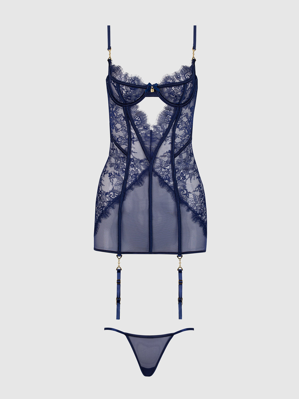 LILIANA LACE & MESH CHEMISE SET